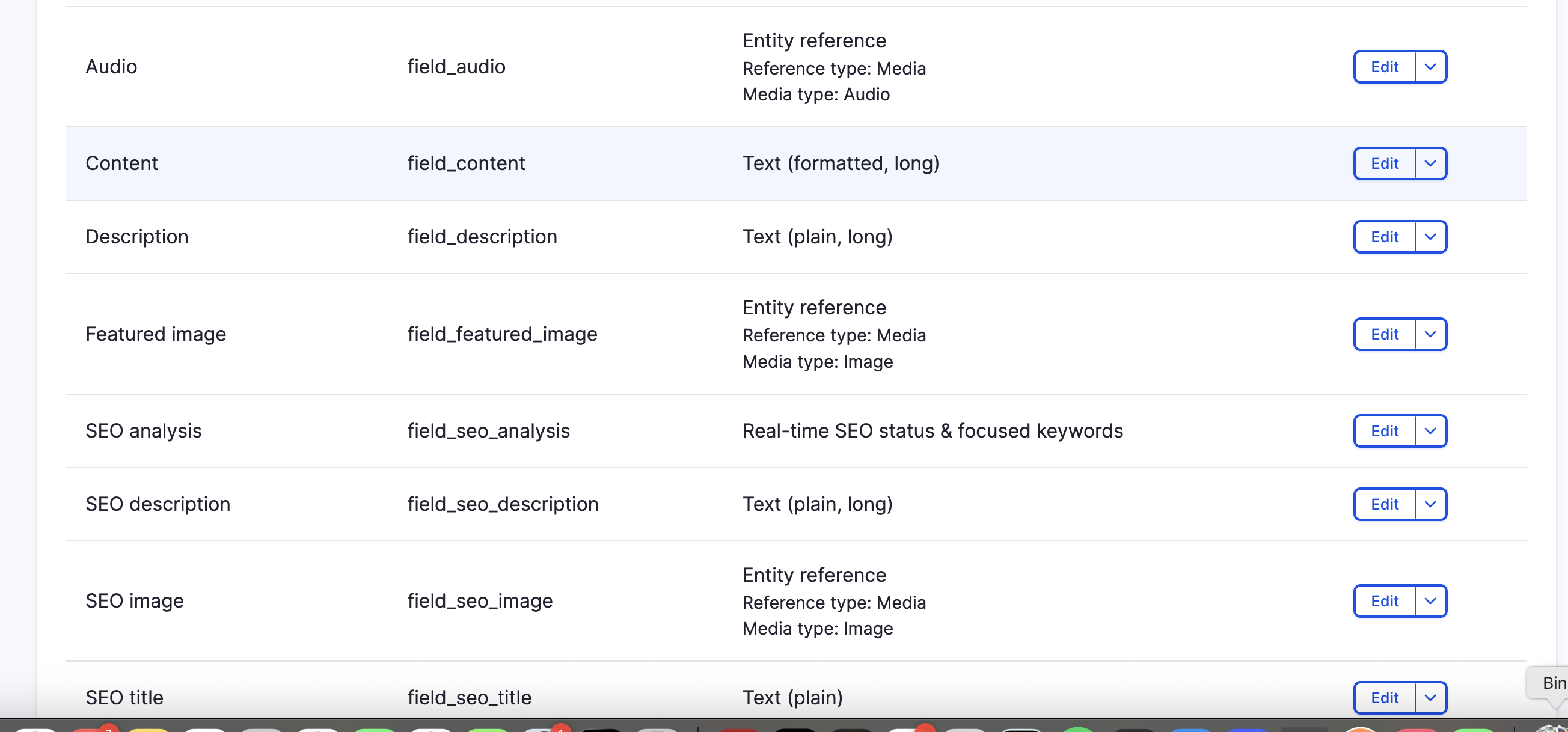 Content type fields with Audio entity reference field