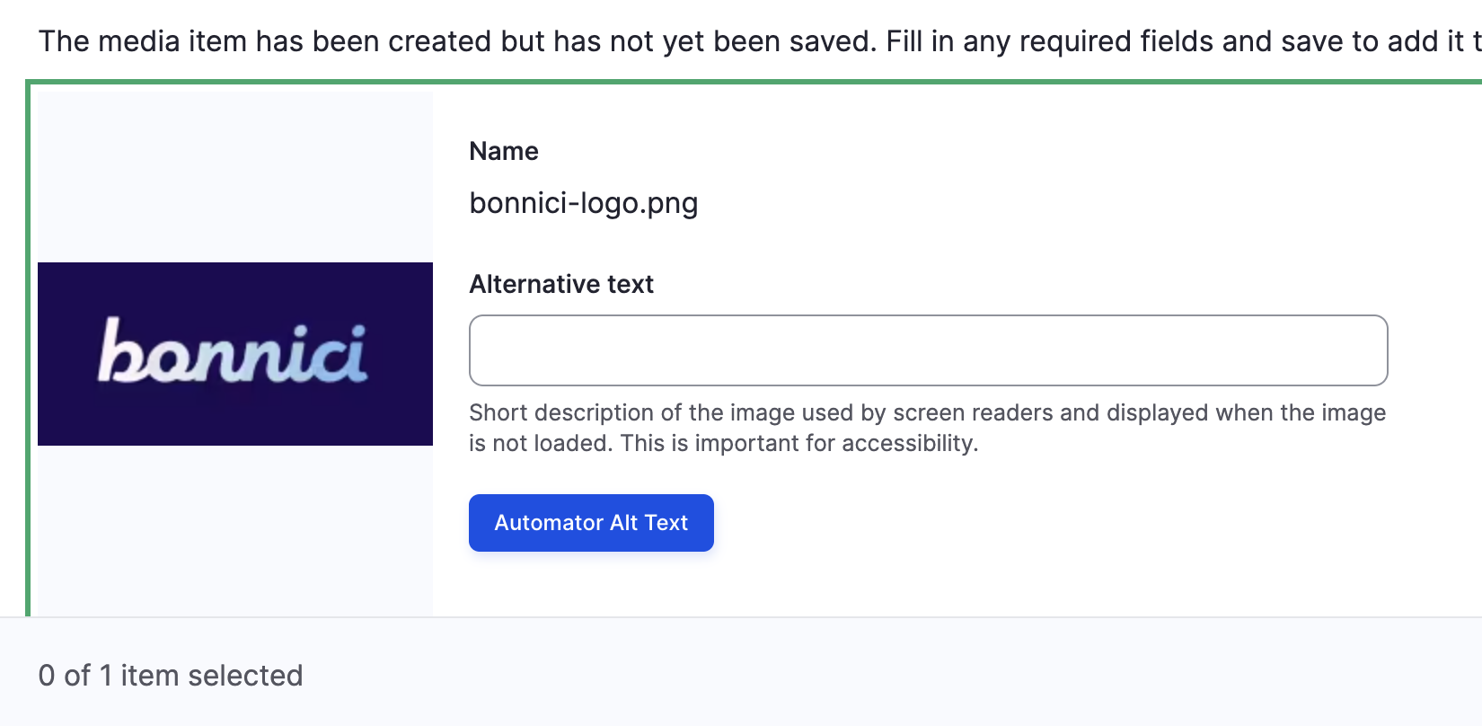 AI-powered alt text generation interface showing automatic image description