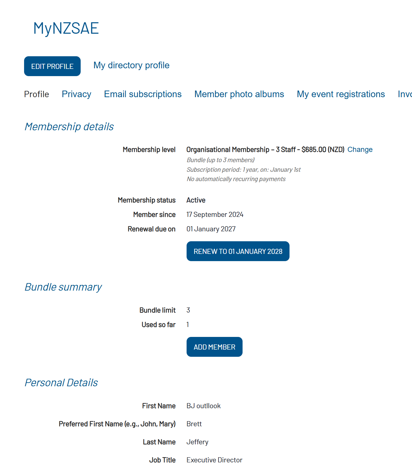 NZSAE's original templated Wild Apricot member area