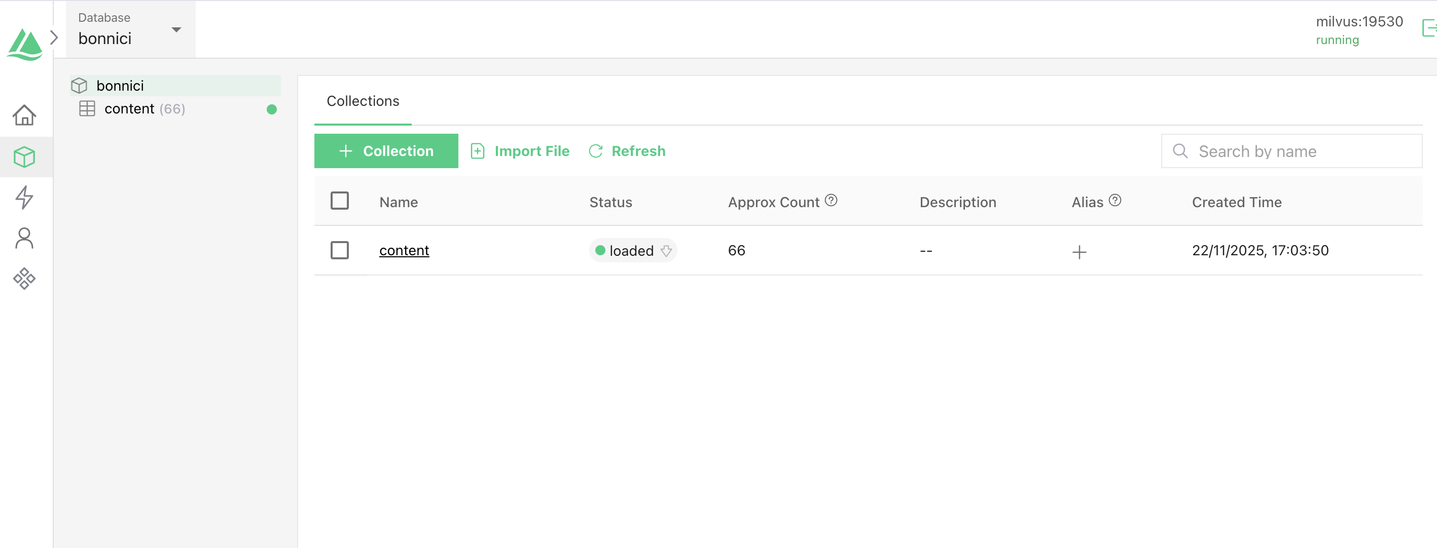 Milvus Database Created
